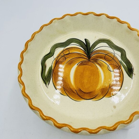 1971 Los Angeles Pottery Pumpkin Pie 10" Plate Hand Painted Vintage - Picture 4 of 6